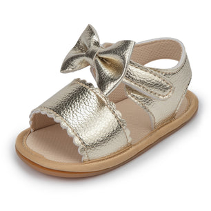 Baby Girl's PU Leather Peep Toe Anti-Slip Bowknot Crib Sandals