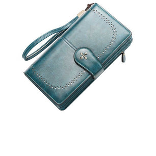 Women's PU Leather Zipper Closure Hollow Card Holder Wallet