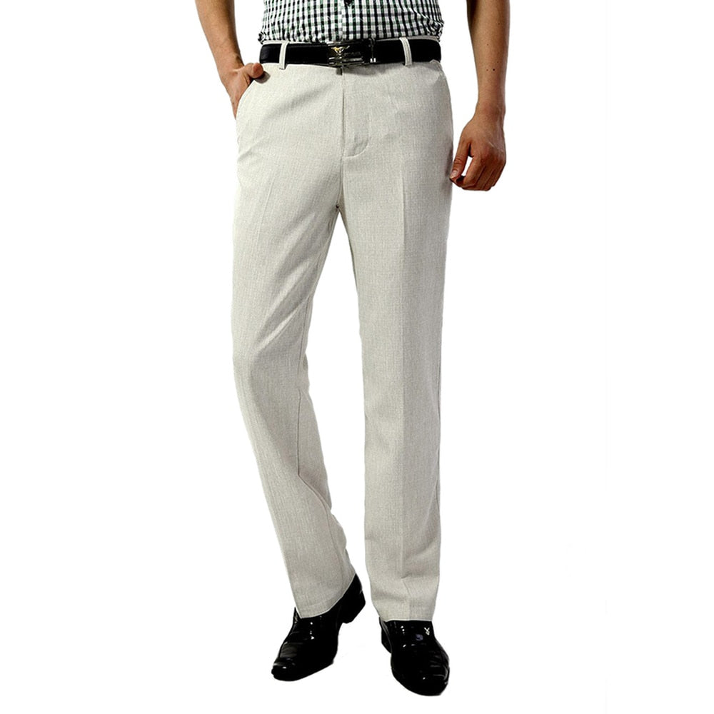 Men's Polyester Zipper Fly Closure Plain Pattern Casual Pants