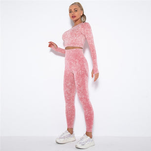 Women's Polyester Elastic Waist Solid Pattern Yoga Sport Set