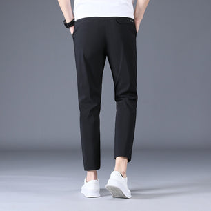 Men's Polyester Zipper Fly Closure Plain Pattern Formal Pants