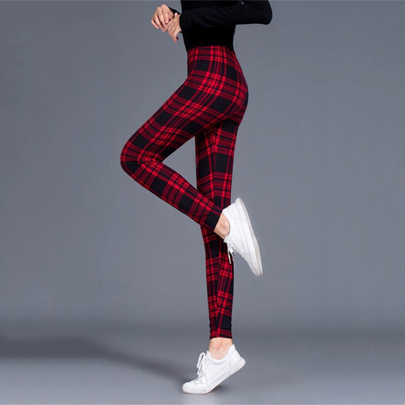 Women's Polyester High Waist Pattern Quick Dry Plaid Leggings