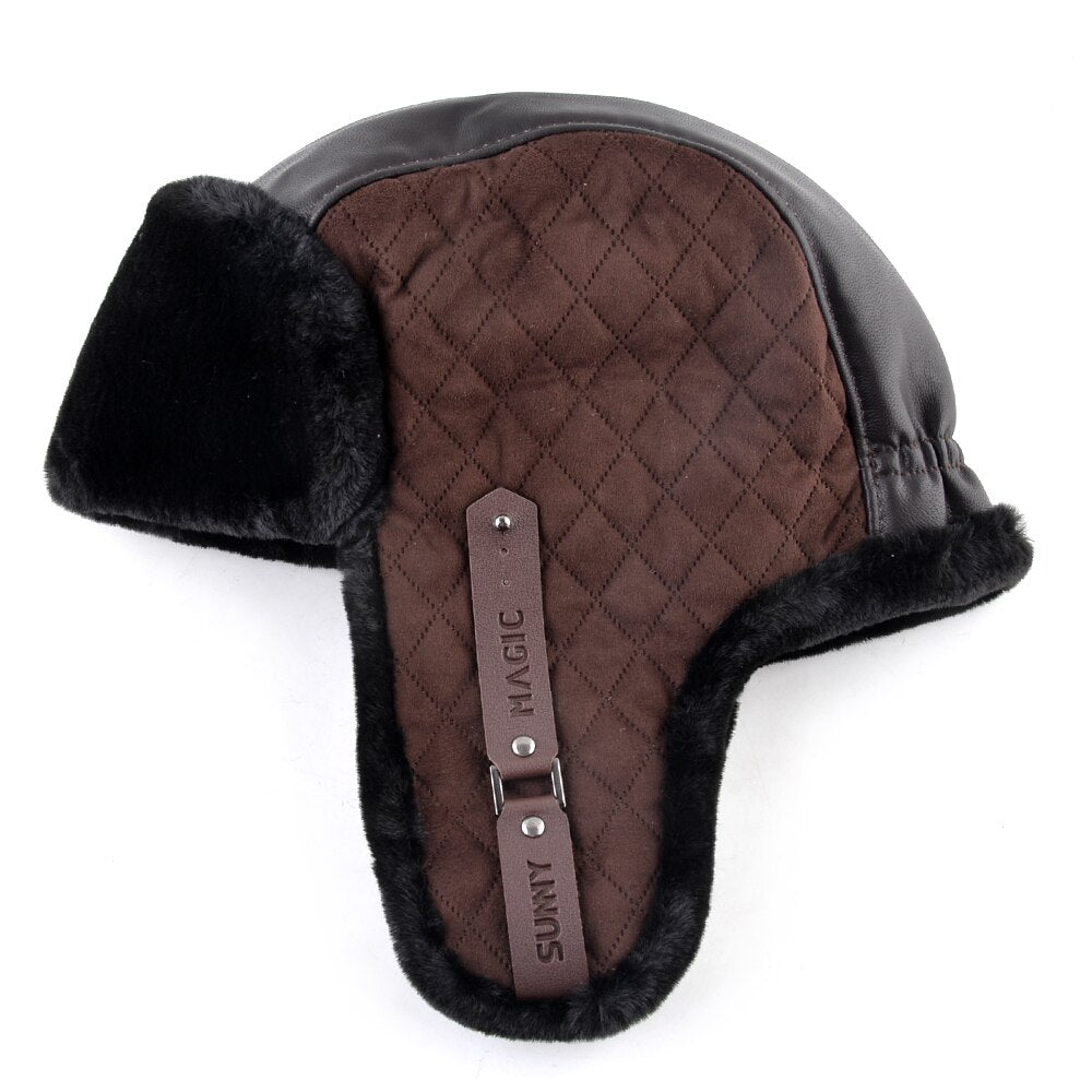 Women's Faux Leather Fabric Casual Flaps Bomber Winter Hats