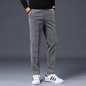 Men's Polyester Plaid Pattern Casual Wear Straight Dress Pants