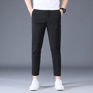 Men's Polyester Zipper Fly Closure Plain Pattern Formal Pants