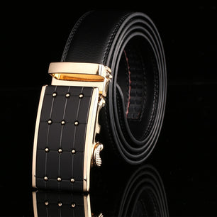 Men's Genuine Leather Solid Pattern Square Buckle Closure Belts