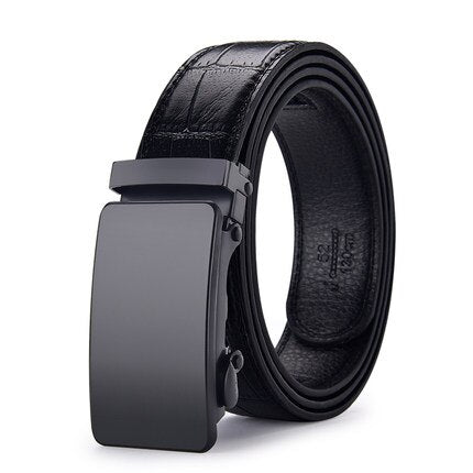 Men's Genuine Leather Solid Strap Alloy Automatic Buckle Belt