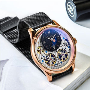 Men's Stainless Steel Mechanical Double Skeleton Luxury Watches