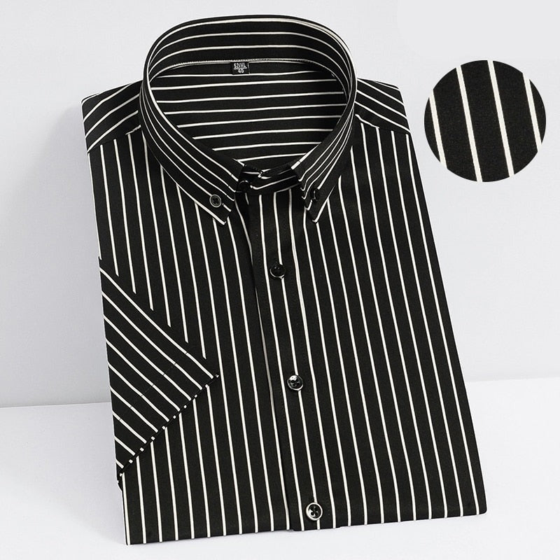 Men's 100% Cotton Short Sleeves Striped Pattern Formal Shirt