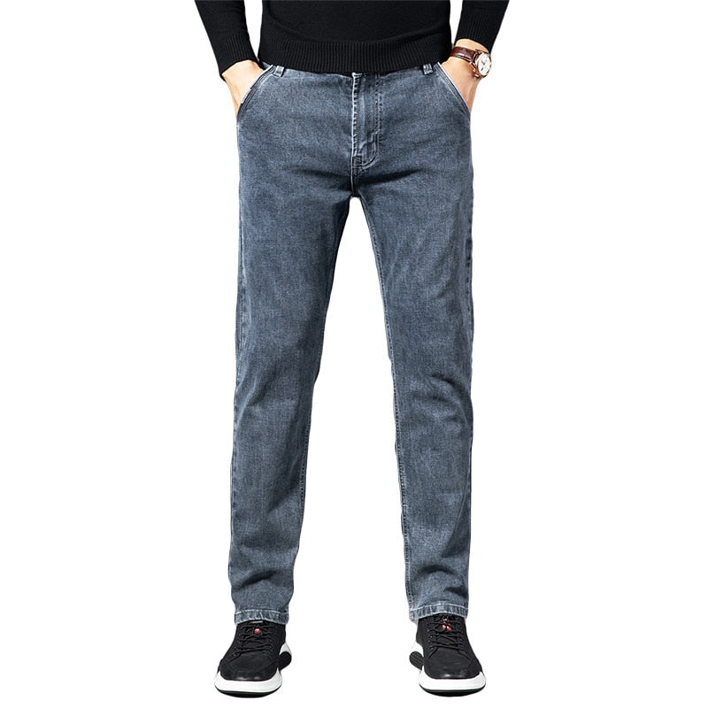 Men's Mid Waist Zipper Fly Closure Plain Pattern Denim Pants