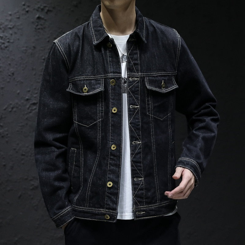 Men's Polyester Full Sleeves Single Breasted Denim Causal Jacket