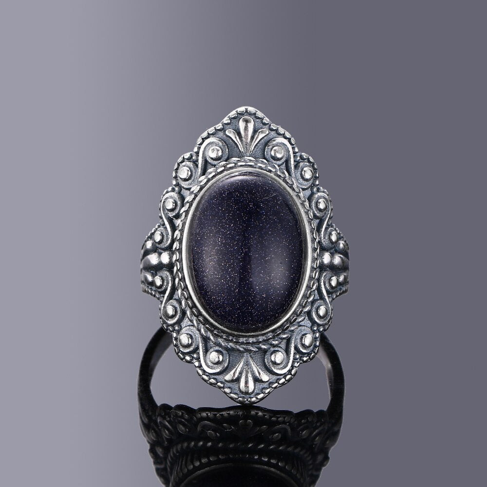 Women's 100% 925 Sterling Silver Obsidian Hyperbole Oval Ring