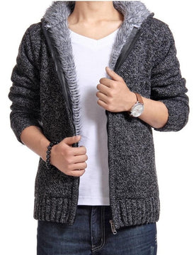 Men's Polyester Full Sleeves Zipper Closure Hooded Winter Sweater