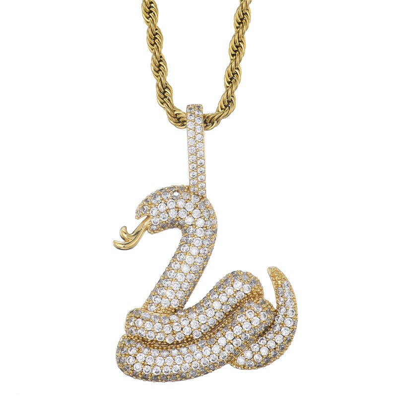 Men's Copper Cubic Zirconia Hip Hop Snake Shape Bling Necklace