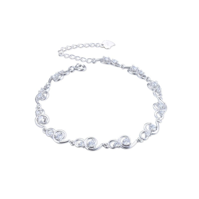 Women's 925 Sterling Silver Plant Shaped Zircon Elegant Bracelet