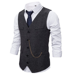 Men's Polyester Tweed Gilet Broadcloth Wedding Groom Suit Vest