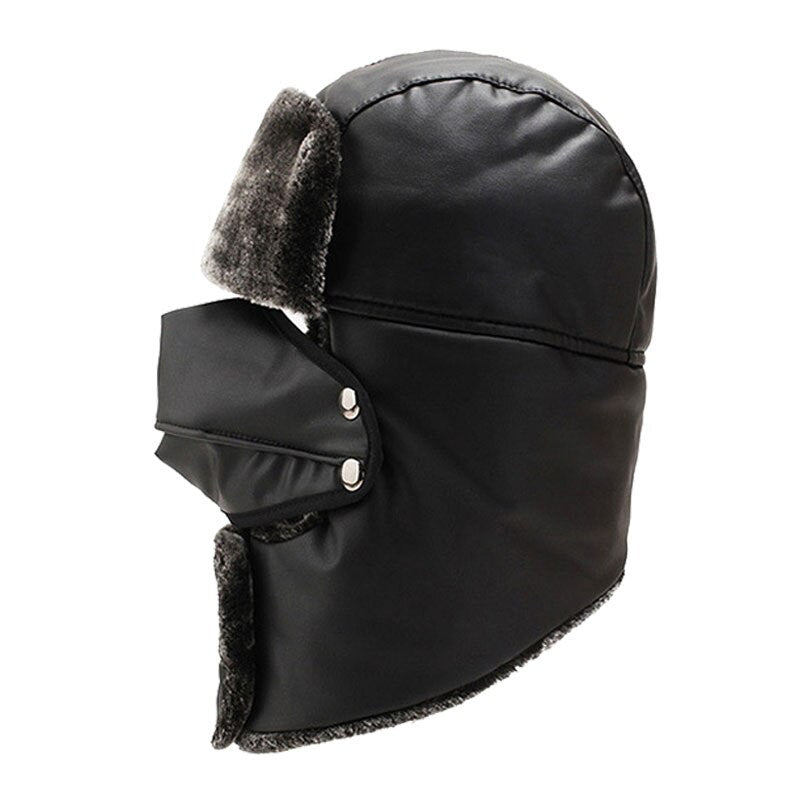 Men's Faux Leather Casual Wear Solid Pattern Winter Bomber Hat