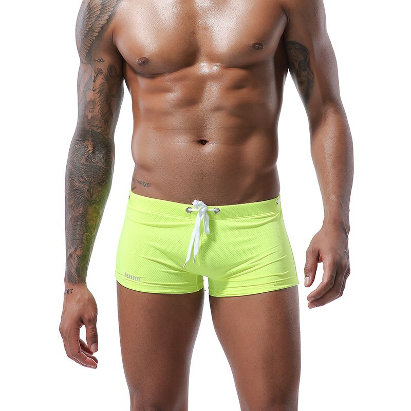 Men's Polyester Quick Dry Solid Pattern Boxer Swimming Shorts