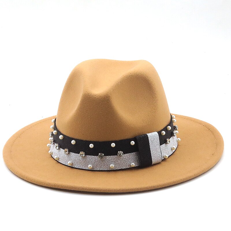 Women's Wool Ribbon Band Pearl Pattern Casual Wear Elegant Hat