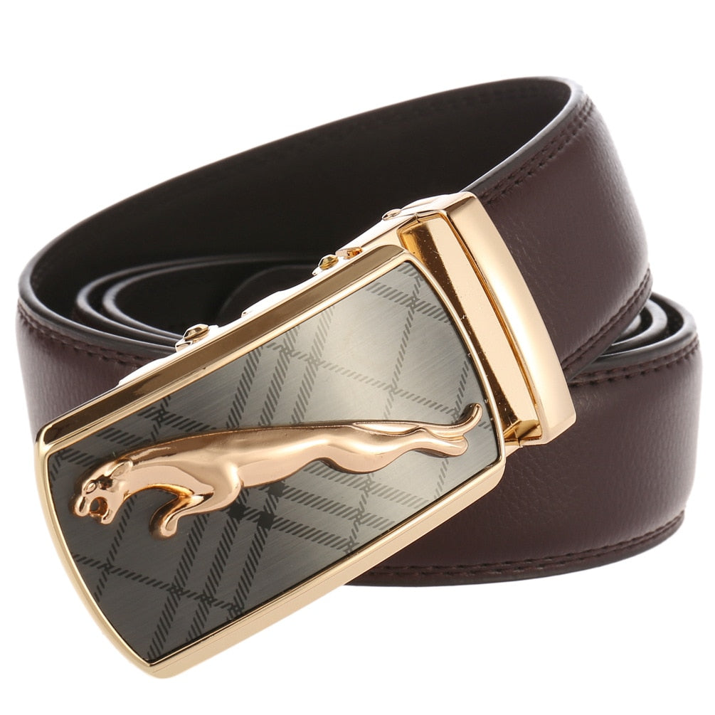 Men's Split Leather Buckle Closure Trendy Solid Pattern Belts