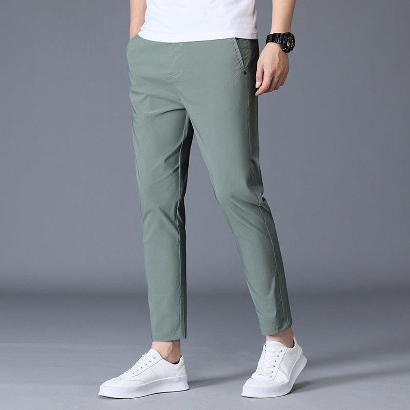 Men's Polyester Zipper Fly Closure Plain Pattern Formal Pants