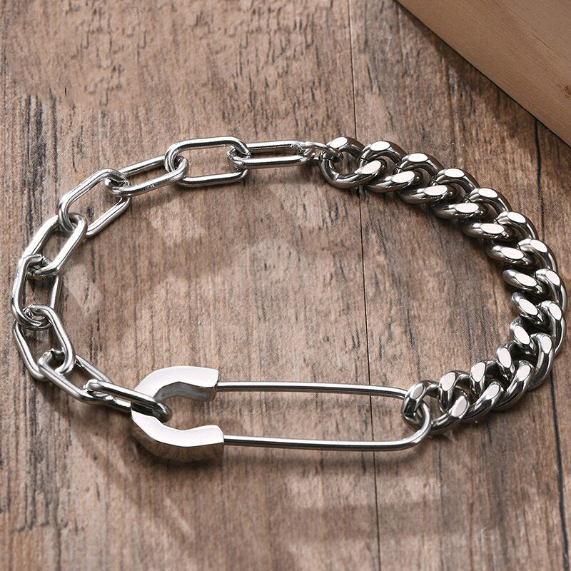 Men's Stainless Steel Easy Hook Clasp Round Pattern Punk Bracelet