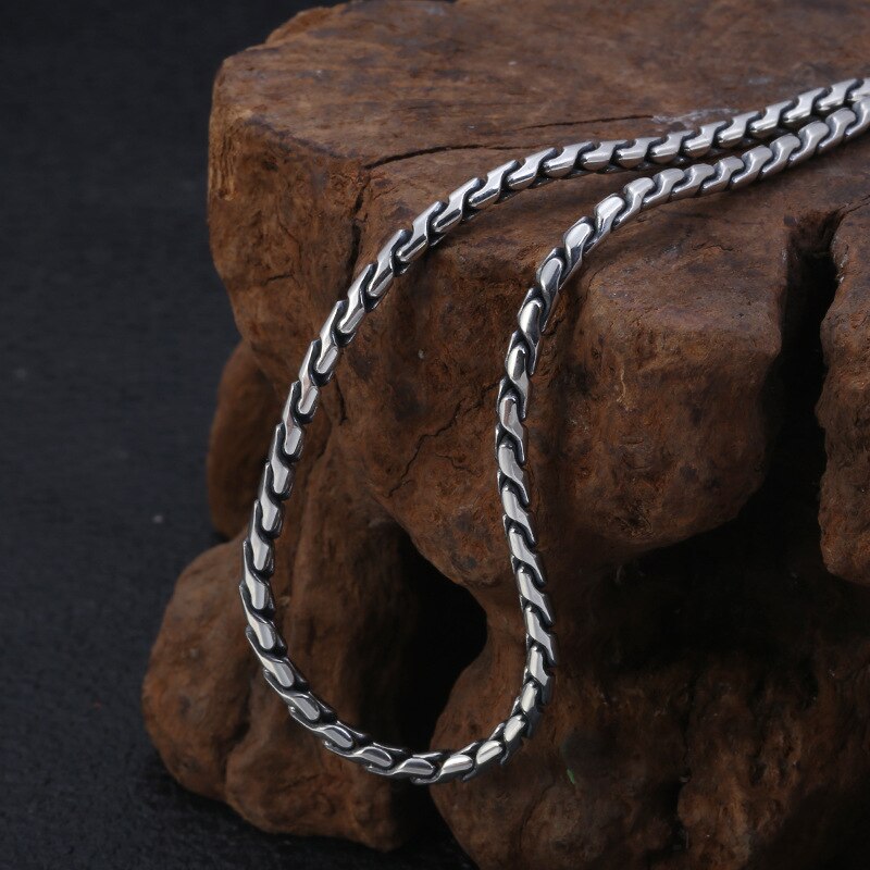 Men's 925 Sterling Silver Snake Chain Geometric Pattern Necklace