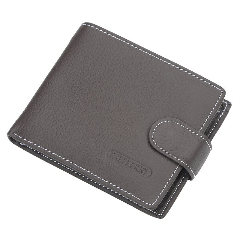 Men's Genuine Leather Plain Slit Pocket Bifold Hasp Closure Wallets