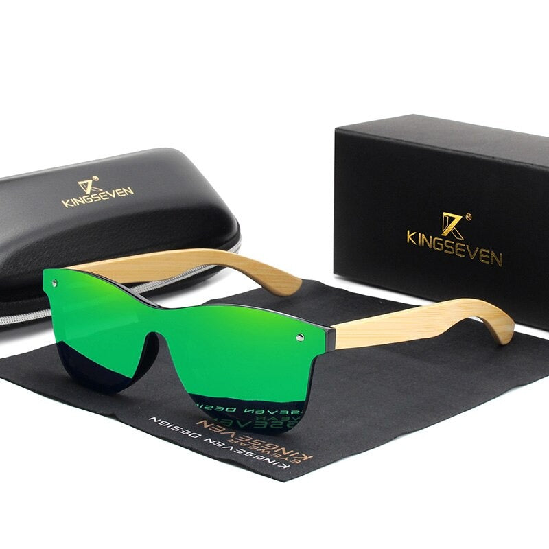 Men's Wooden Frame Polarized Square Pattern Classic Sunglasses