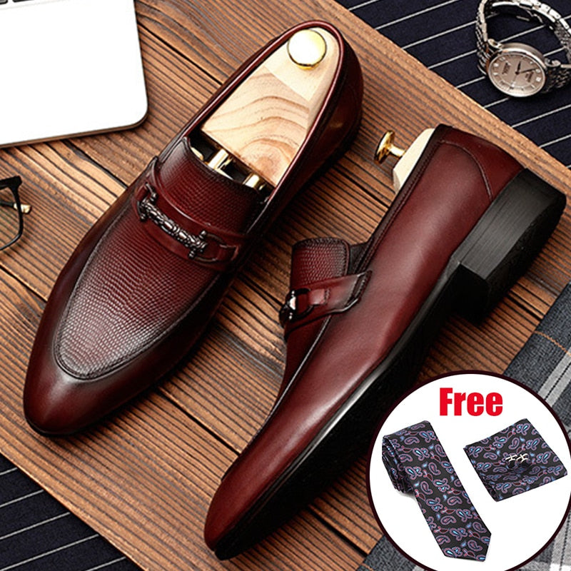 Men's Genuine Leather Pointed Toe Slip-On Closure Wedding Shoes