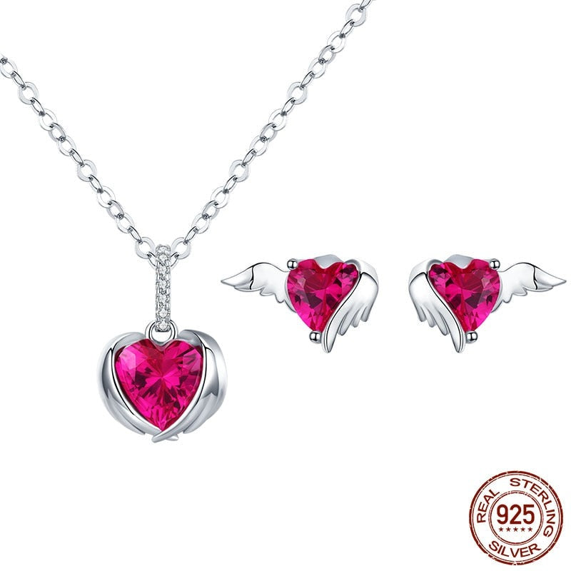 Women's 100% 925 Sterling Silver Zircon Heart Shaped Jewelry Set