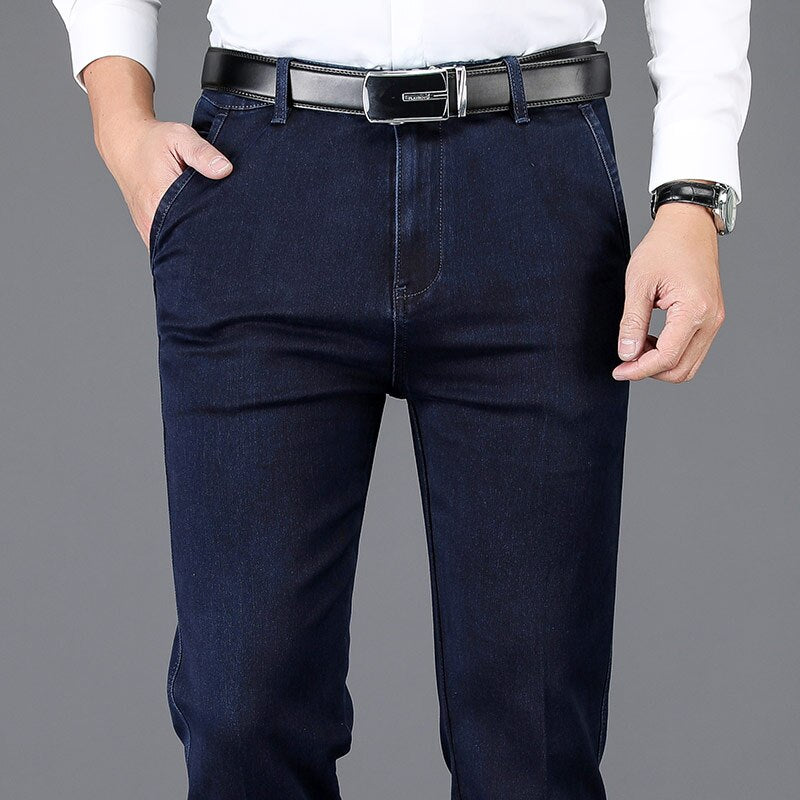 Men's Denim High Waist Zipper Fly Solid Pattern Casual Jeans