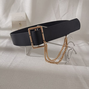 Women's PU Leather Buckle Closure Chain Tassel Waistband Belts