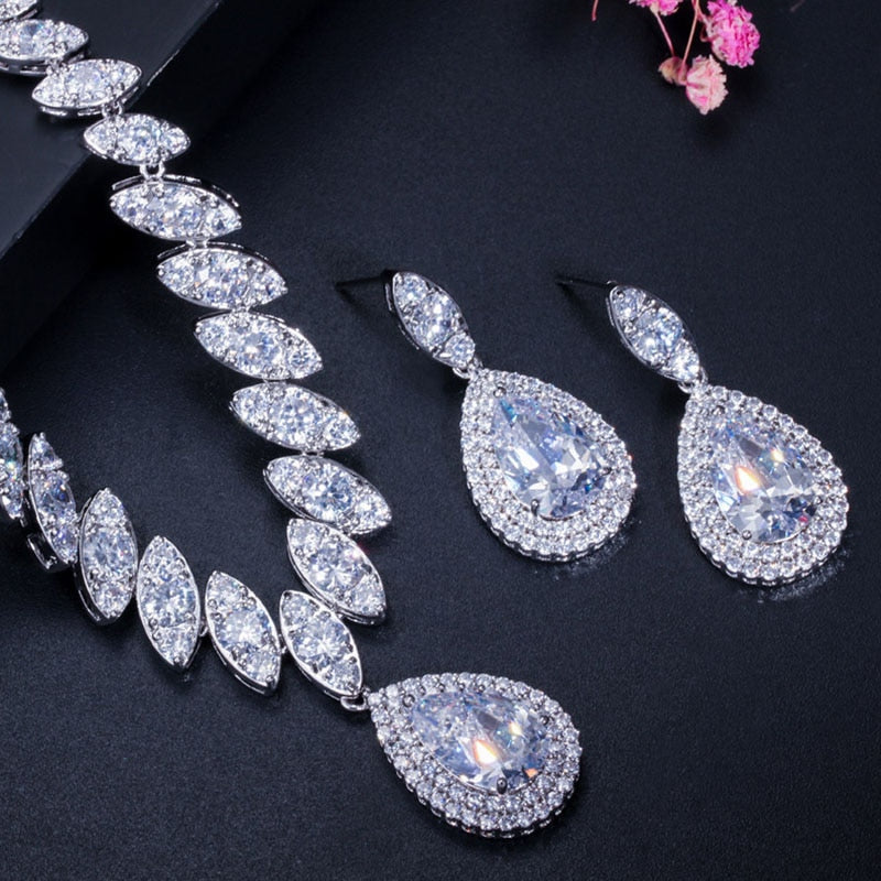 Women's Copper Cubic Zirconia Water Drop Wedding Jewelry Set