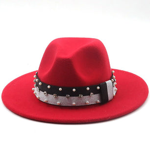 Women's Wool Ribbon Band Pearl Pattern Casual Wear Elegant Hat