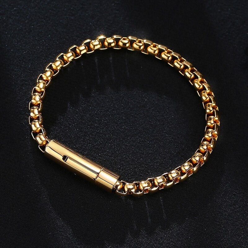 Men's Stainless Steel Hidden-Safety Clasp Bezel Setting Bracelets