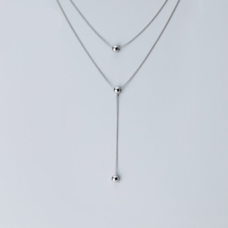 Women's 925 Sterling Silver Link Chain Ball Pendant Necklace