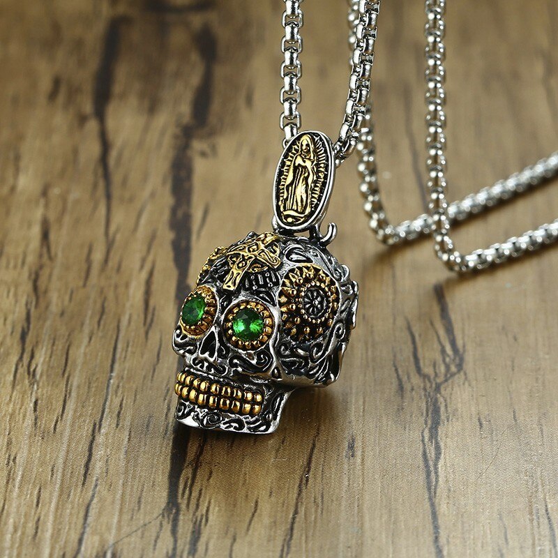 Men's Stainless Steel Metal Box Chain Skeleton Pattern Necklace