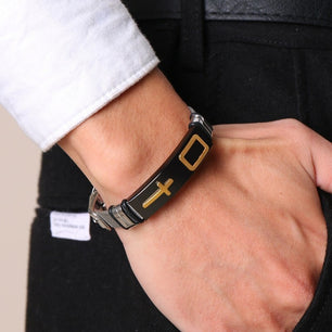 Men's Stainless Steel Toggle Clasp Cross Pattern Trendy Bracelet