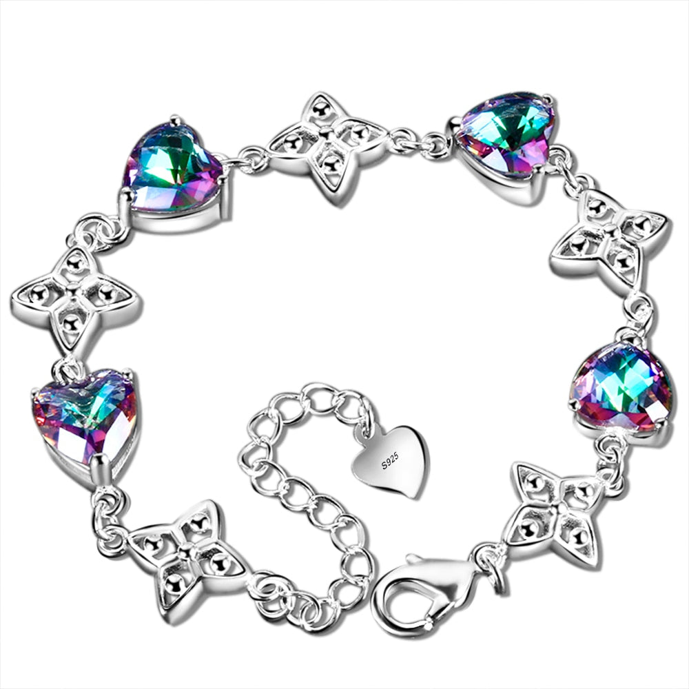 Women's 100% 925 Sterling Silver Heart Shape Wedding Bracelet