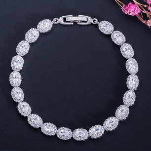 Women's Copper Cubic Zirconia Link Chain Round Pattern Bracelet