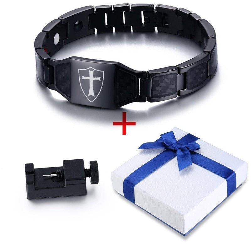 Men's Stainless Steel Hidden Safety Link Chain Cross Bracelet