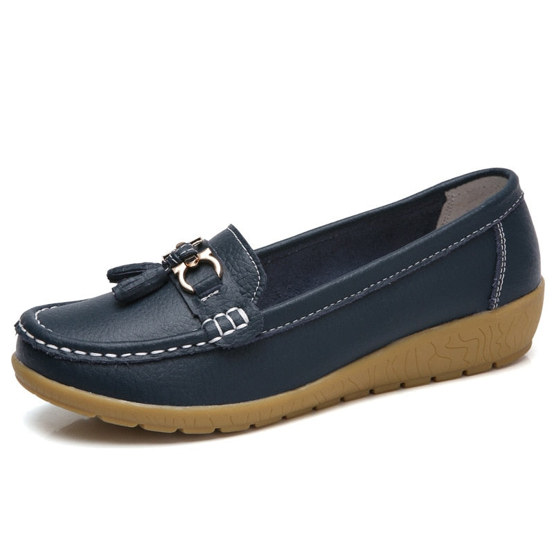 Women's Split Leather Round Toe Slip-On Casual Wear Flat Shoes