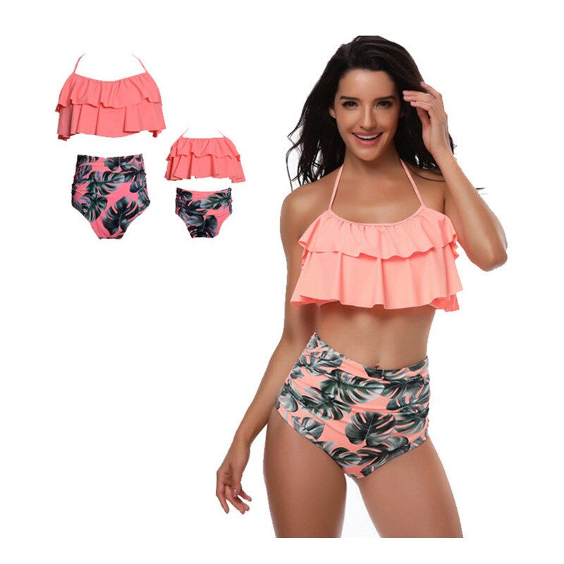 Women's Nylon Sleeveless Quick-Dry Ruffle Swimwear Bikini Set