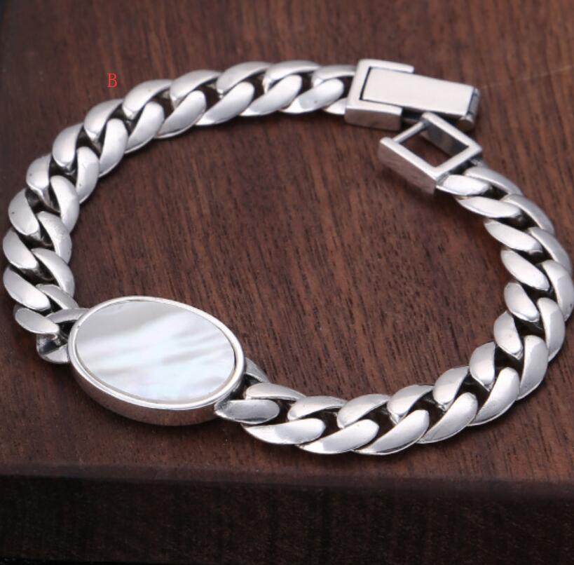 Men's 100% 925 Sterling Silver Link Chain Geometric Bracelet
