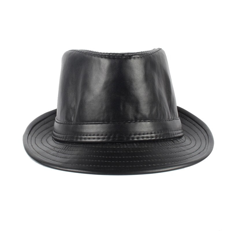 Men's Faux Leather Casual Wear Solid Pattern Warm Brim Hats