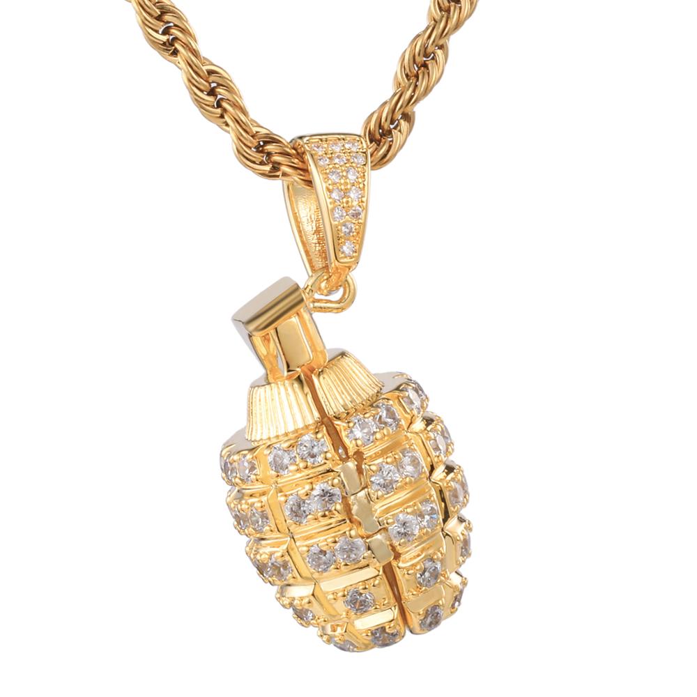 Men's Metal Copper HIP Hop Cubic Zircon Grenades Bombs Necklaces