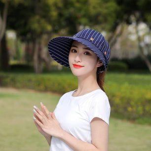 Women's Cotton Striped Pattern Sun Protection Floppy Summer Hats