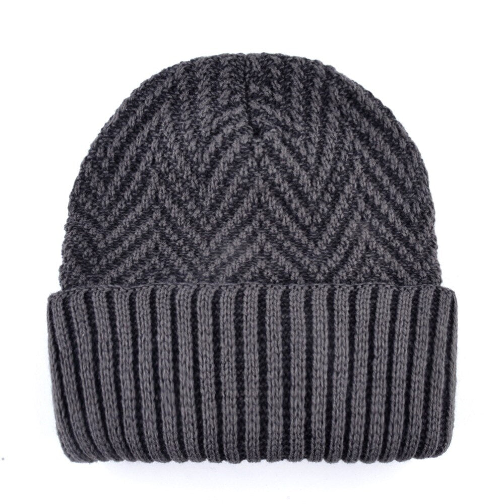 Men's Polyester Knitted Pattern Skullies Beanies Ski Warm Caps