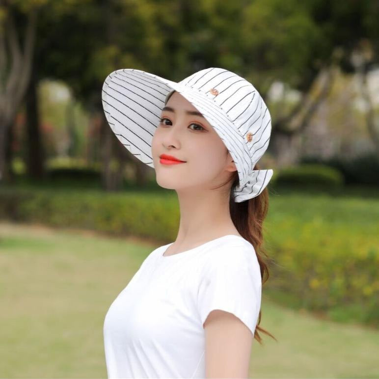 Women's Cotton Striped Pattern Sun Protection Floppy Summer Hats